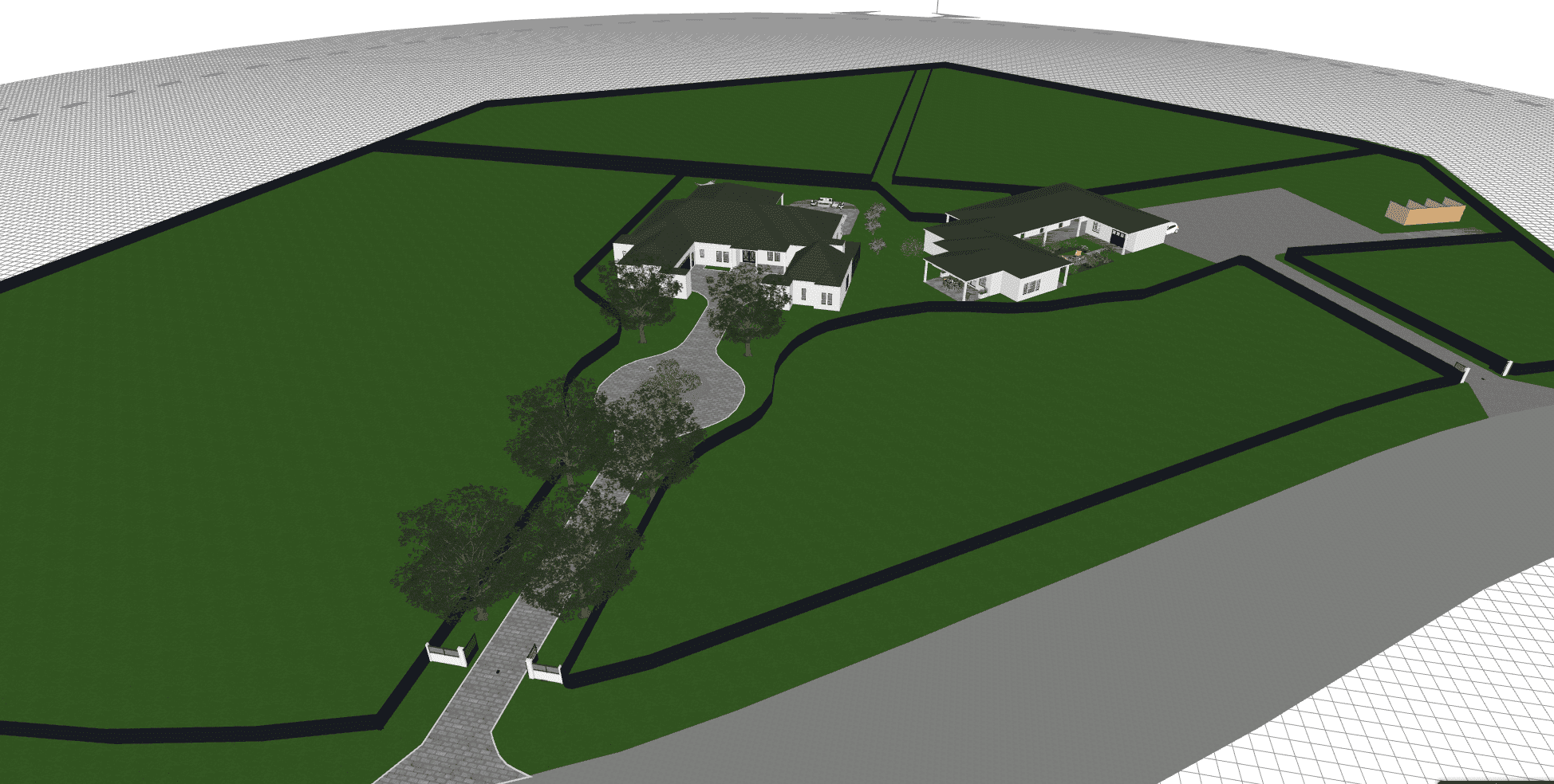 Aerial view of a professionally designed equestrian property